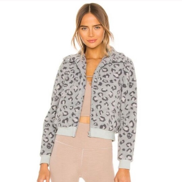 Beyond Yoga Gray Leopard Sherpa Bomber Jacket - Picture 1 of 4